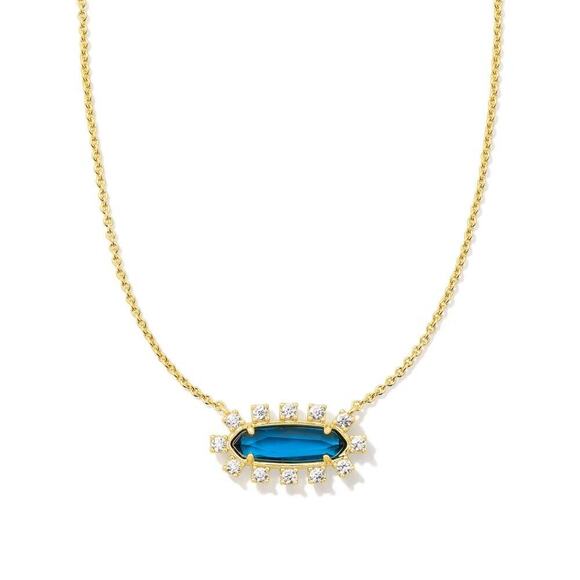 NEW Kendra Scott Eva Framed Gold Pendant  Necklace Blue Glass - Picture 1 of 9
